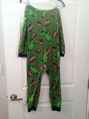 Green Minecraft-Style Boys' One-Piece Pajama Set Size Medium